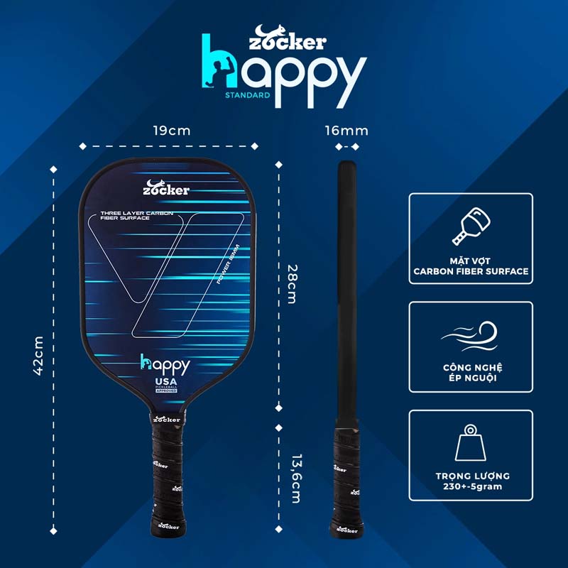 Vợt Pickleball Zocker Happy HP1 Standard - Mẫu vợt pickleball dưới 1 triệu ấn tượng